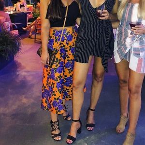 orange floral stretch pants